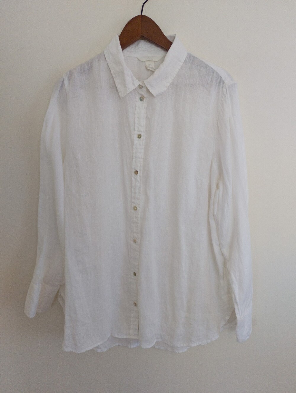 H&M White 100% Linen Button Down Shirt Size 14 Long Sleeve Classic Blouse